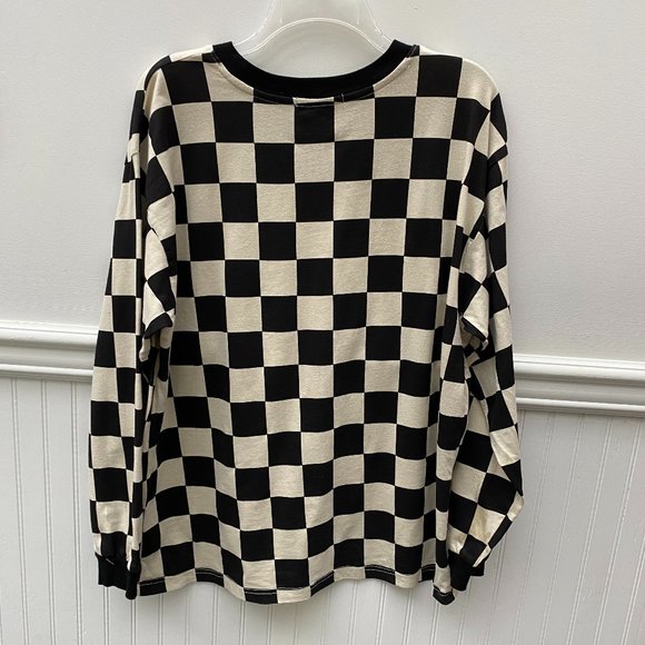 Forever 21 Checkered T-shirt size Large Black and off white tee - Picture 6 of 7